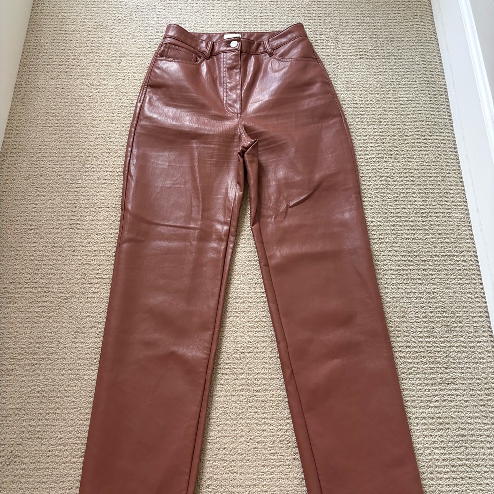 Aritzia Wilfred Chestnut Faux Leather Pants